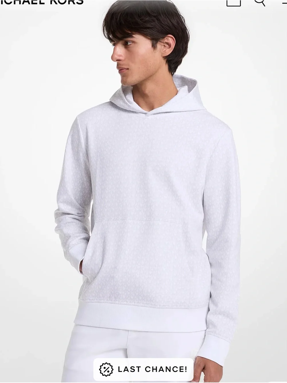 Michael Kors White Hooded Logo-Texture Pullover